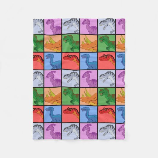 恐竜の正方形（タイル） フリースブランケット (正面)