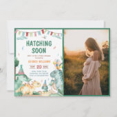 恐竜の水の色ハッチングもうすぐ赤ちゃんシャワー 招待状 (正面)