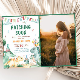 恐竜の水の色ハッチングもうすぐ赤ちゃんシャワー 招待状