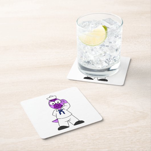 恐竜の水兵パキセファロスサウルス。 スクエアペーパーコースター (インサイチュ)