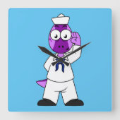 恐竜の水兵パキセファロスサウルス。 スクエア壁時計 (正面)