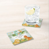 恐竜の水彩のかわいい木の葉の誕生パーティー スクエアペーパーコースター (インサイチュ)