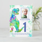 恐竜の水彩の最初の誕生日パーティー 招待状 (スタンド正面)