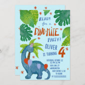恐竜の水彩可愛い誕生日パーティー 招待状 (正面/裏面)
