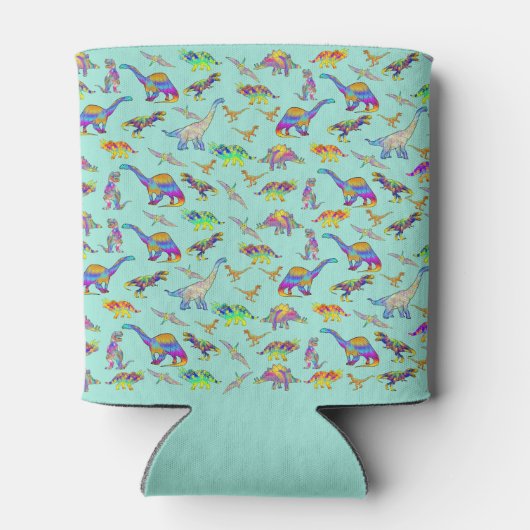 恐竜の水彩模様ティール（緑がかった色） 缶クーラー (裏面)