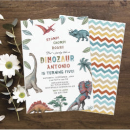 恐竜の水彩画　スタンプ　チョンプ　ロア　誕生日パーティー 招待状