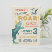 恐竜の水彩画 誕生日おめでとう Stomp Chomp Roar 招待状 (スタンド正面)