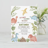 恐竜の水彩誕生日パーティー 招待状 (スタンド正面)