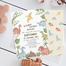 恐竜の水彩誕生日パーティー