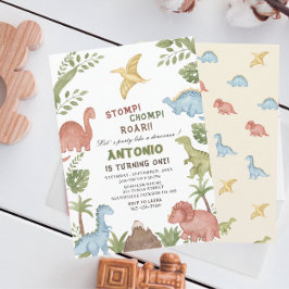 恐竜の水彩誕生日パーティー 招待状