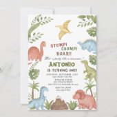 恐竜の水彩誕生日パーティー 招待状 (正面)