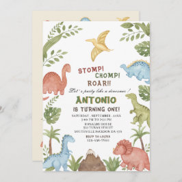 恐竜の水彩誕生日パーティー 招待状