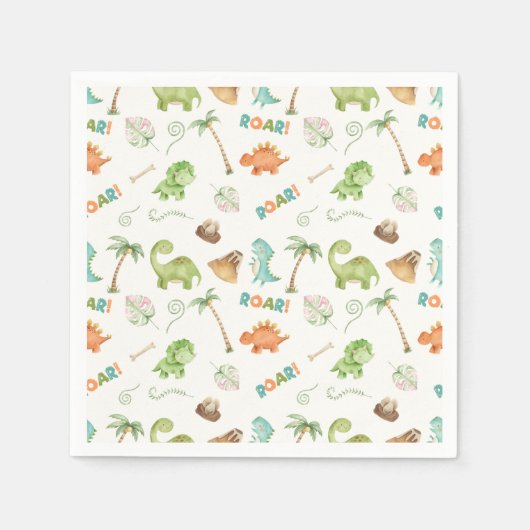 恐竜の水彩誕生日 スタンダードカクテルナプキン (正面)