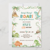 恐竜の水彩誕生日 招待状 (正面)
