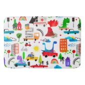 恐竜の水彩都市の忙し子どもたちの車両 バスマット (正面)