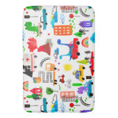 恐竜の水彩都市の忙し子どもたちの車両 バスマット (正面縦)