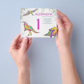 恐竜の水彩1st誕生日パーティーピンクの予算 チラシ (手)