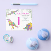 恐竜の水彩1st誕生日パーティーピンクの予算 チラシ (シングル)