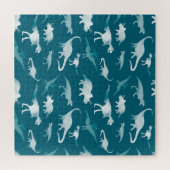 恐竜の水彩：テキスタイルパターン ジグソーパズル (横)