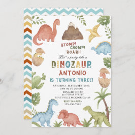 恐竜の水色のチョンプの轟音の誕生日の部分 招待状