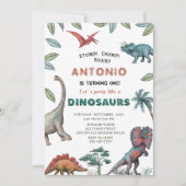 恐竜の水色のチョンプの轟音の誕生日の部分 招待状 (正面)