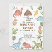 恐竜の水色のチョンプの轟音の誕生日の部分 招待状 (正面)