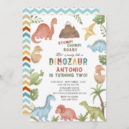 恐竜の水色のチョンプの轟音の誕生日の部分 招待状