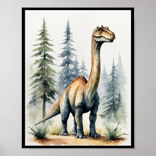 恐竜の水色Brachiosaurus Sauropod WallArt ポスター