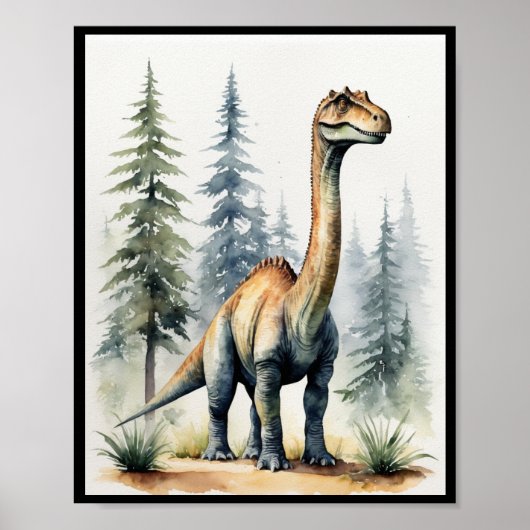 恐竜の水色Brachiosaurus Sauropod WallArt ポスター (正面)