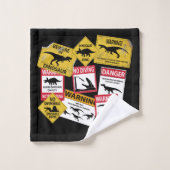 恐竜の注意シンボルや象徴 バスタオルセット (ウォッシュタオル)