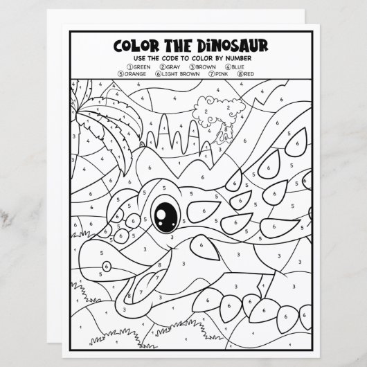 恐竜の活子供へ動の色のページ（番号順） (正面/裏面)