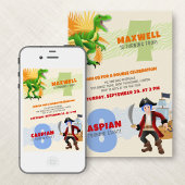 恐竜の海賊目地ダブル誕生日招待状 招待状