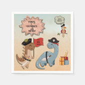 恐竜の海賊誕生日パーティツインボーイズカスタムズ スタンダードカクテルナプキン (正面)