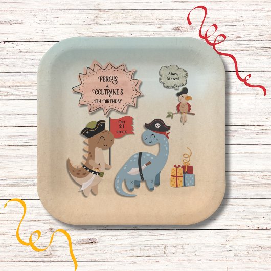 恐竜の海賊誕生日パーティツインボーイズカスタムズ ペーパープレート