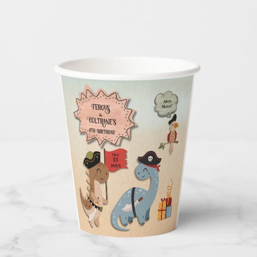 恐竜の海賊誕生日パーティツインボーイズカスタムズ 紙コップ (正面)