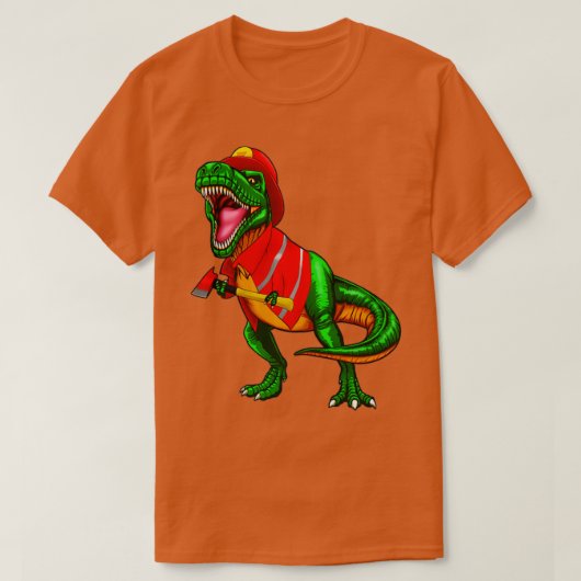 恐竜の消防士Tレックスギフト薄い赤い線の男性 Tシャツ (デザイン正面)