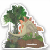恐竜の漫画のステゴサウルスDIY名の少年 シール (正面)