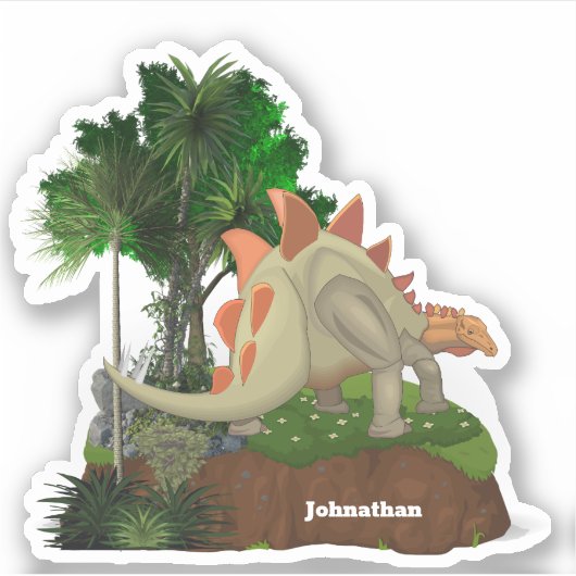 恐竜の漫画のステゴサウルスDIY名の少年 シール (正面)