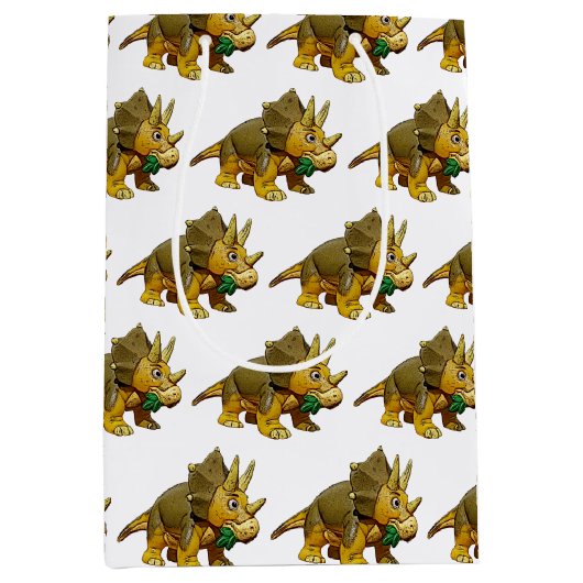 恐竜の漫画のトリケラトプス ミディアムペーパーバッグ (正面)