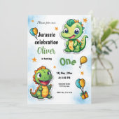 恐竜の漫画の少年の最初の誕生日パーティー 招待状 (スタンド正面)