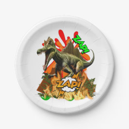 恐竜の漫画アート·ボルケノザップ先史時代の白 ペーパープレート