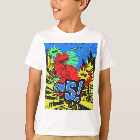 恐竜の漫画本I'm 5誕生日少年 Tシャツ (正面)