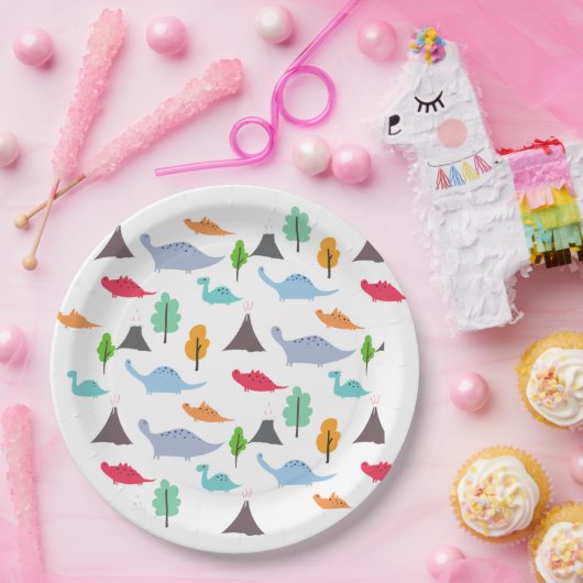恐竜の火山木のカスタマイズ可能なカラフル ペーパープレート (パーティー)