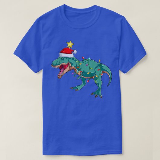 恐竜の照明クリスマスツリー一致する恐竜Chri Tシャツ (デザイン正面)