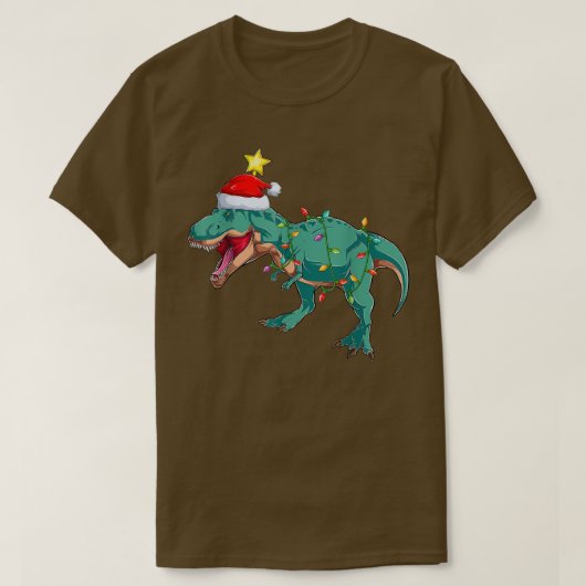 恐竜の照明クリスマスツリー一致する恐竜Chri Tシャツ (デザイン正面)