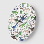恐竜の狩り! サファリの男の子の子供の恐竜 ラージ壁時計 (傾斜)