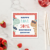 恐竜の男のカッコいい子の誕生日パーティーを叫ぶ スタンダードカクテルナプキン (インサイチュ)