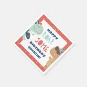 恐竜の男のカッコいい子の誕生日パーティーを叫ぶ スタンダードカクテルナプキン (角)