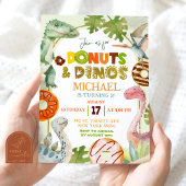恐竜の男の子のドーナツとディノスバースデーパーティー 招待状