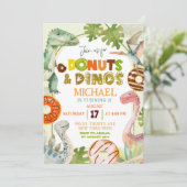 恐竜の男の子のドーナツとディノスバースデーパーティー 招待状 (スタンド正面)